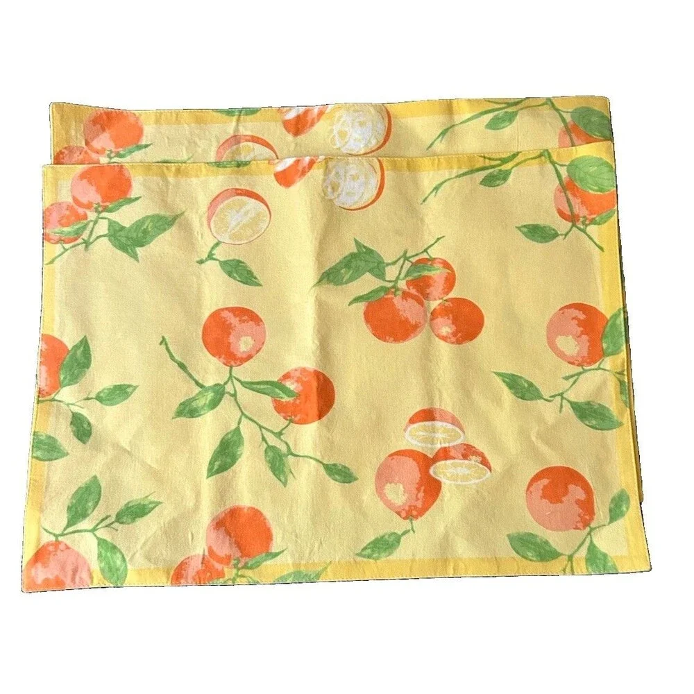 Oranges Placemats Xochi Made in India Vintage Set of 4 Orange Yellow Green Stems